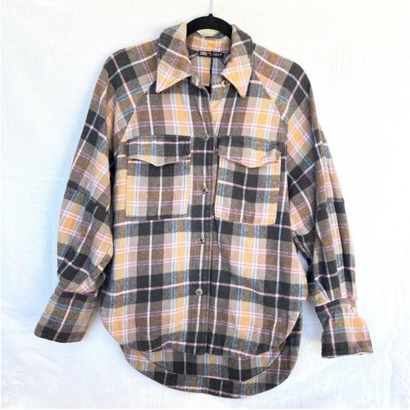 ZARA oversized plaid button up over shirt jacket size XS - Picture 5 of 16